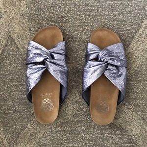 Metallic Blue Slide Sandal